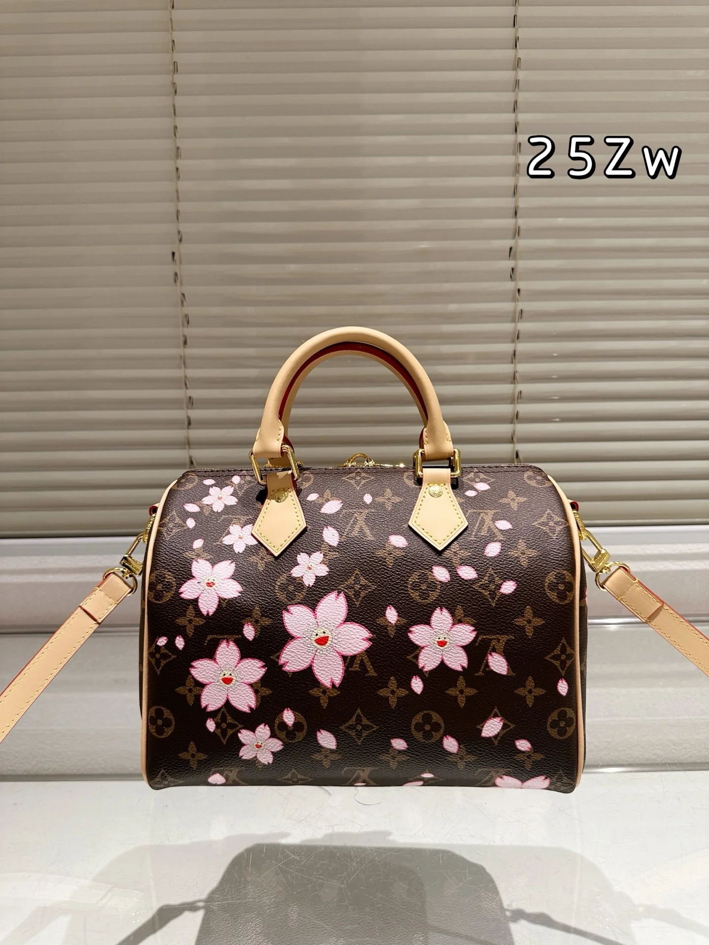 Cowhide Cherry Blossom Pillow Bag