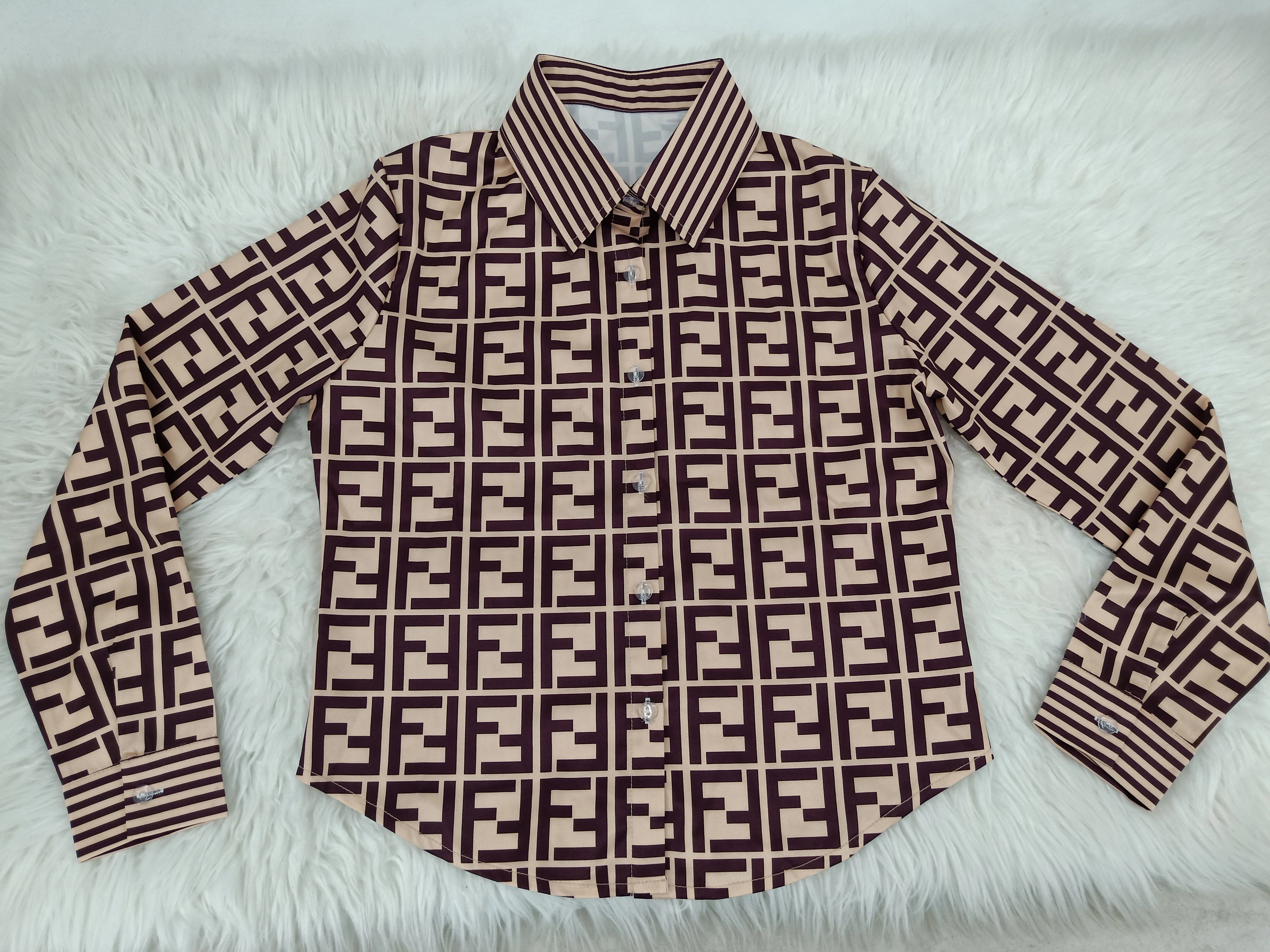 Sexy casual fashion print button long-sleeved stand-collar shirt