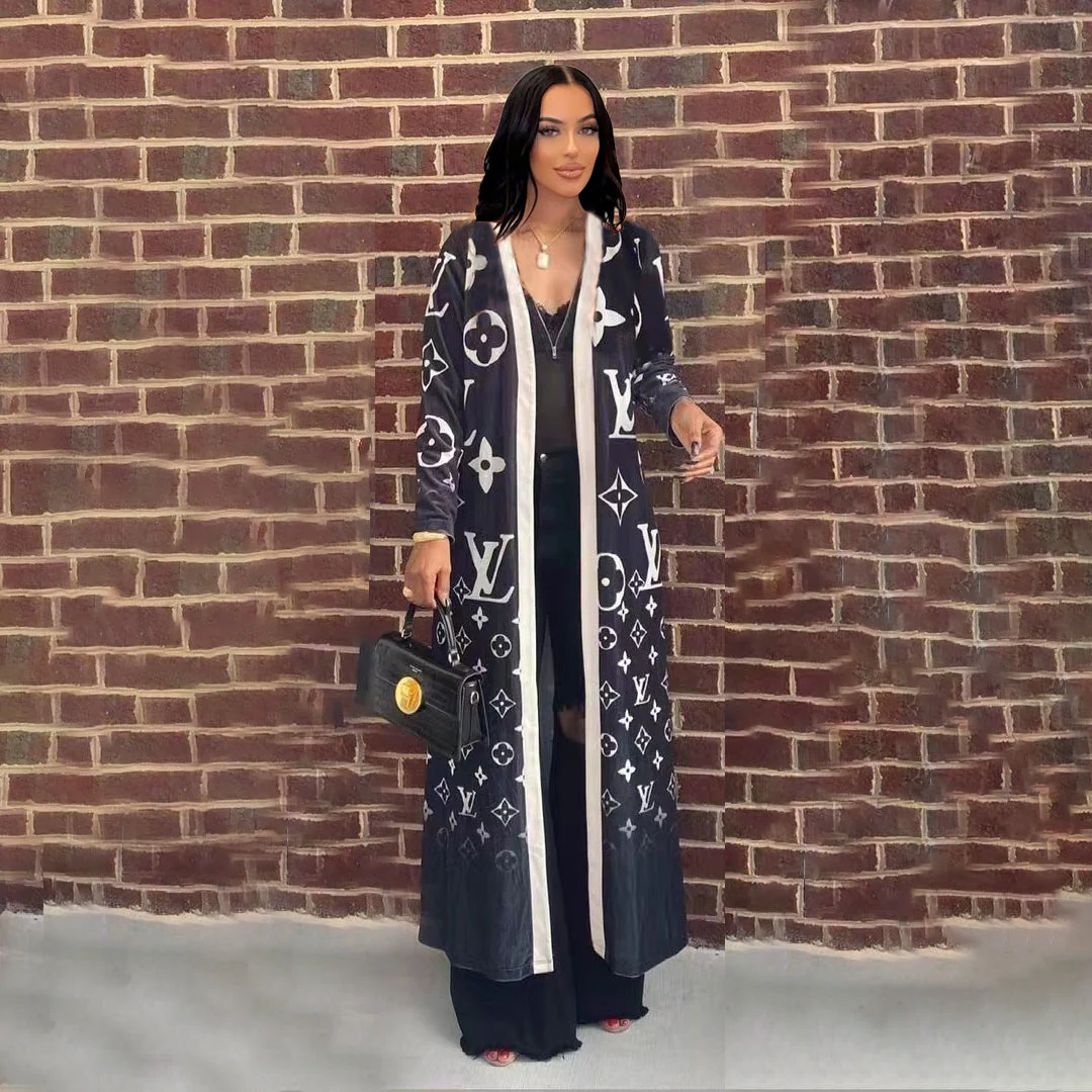 Temperament, elegant style, high elasticity, fashion printing, soft cardigan, long-sleeved coat