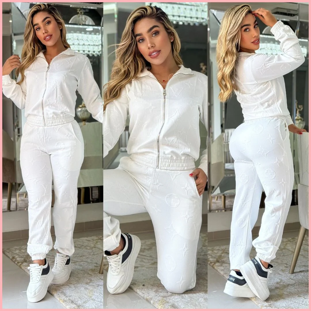 Autumn and winter embossed zipper pocket two-piece suit