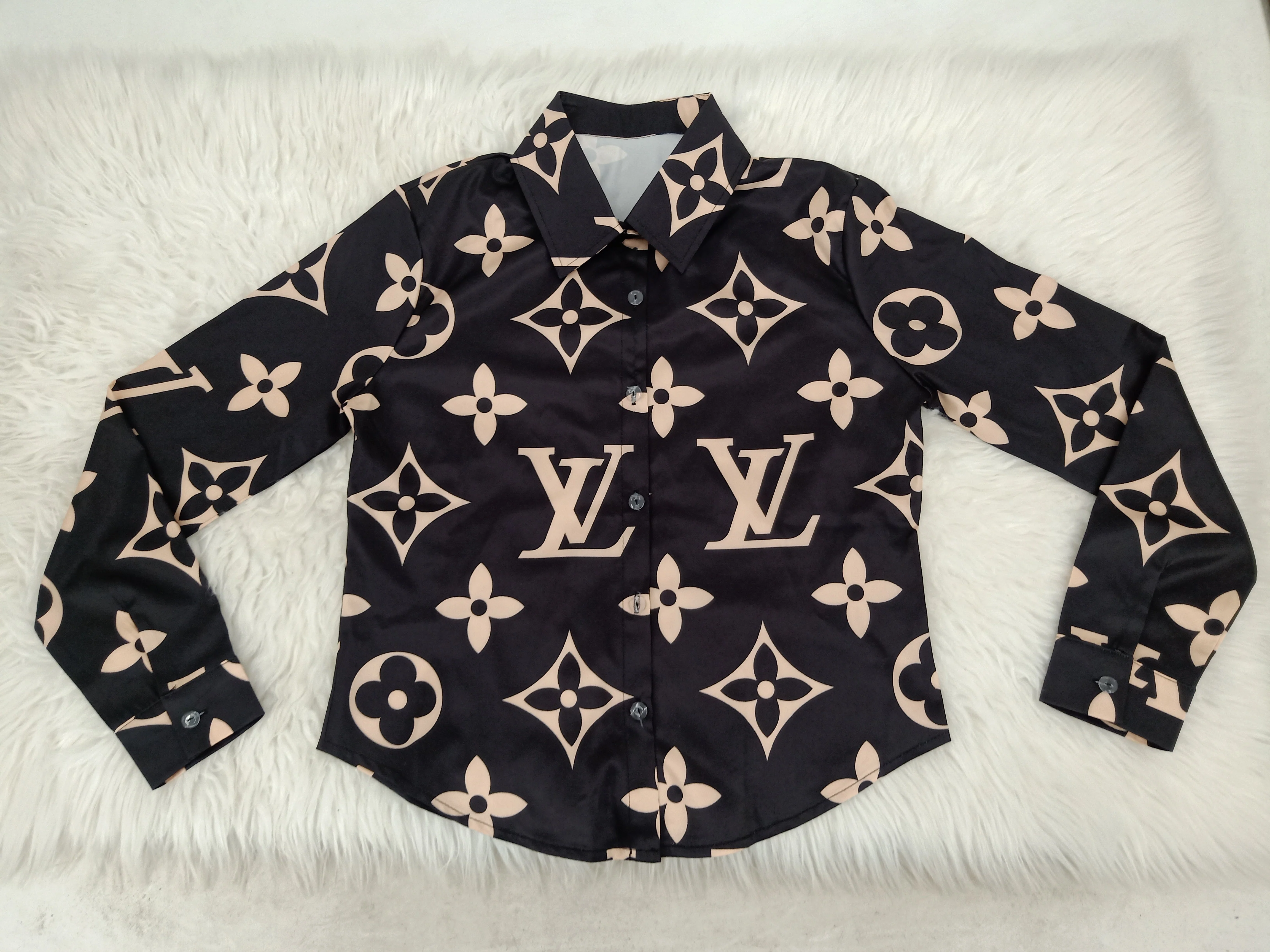 Sexy casual fashion print button long-sleeved stand-collar shirt