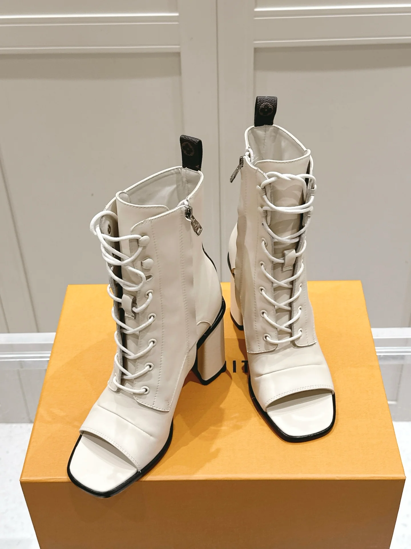 Peep-toe Lace-Up High-Heeled Ankle Boots