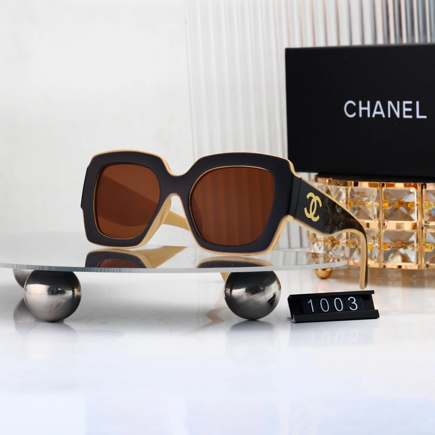 Fashionable color-blocked personalized square frame sunglasses