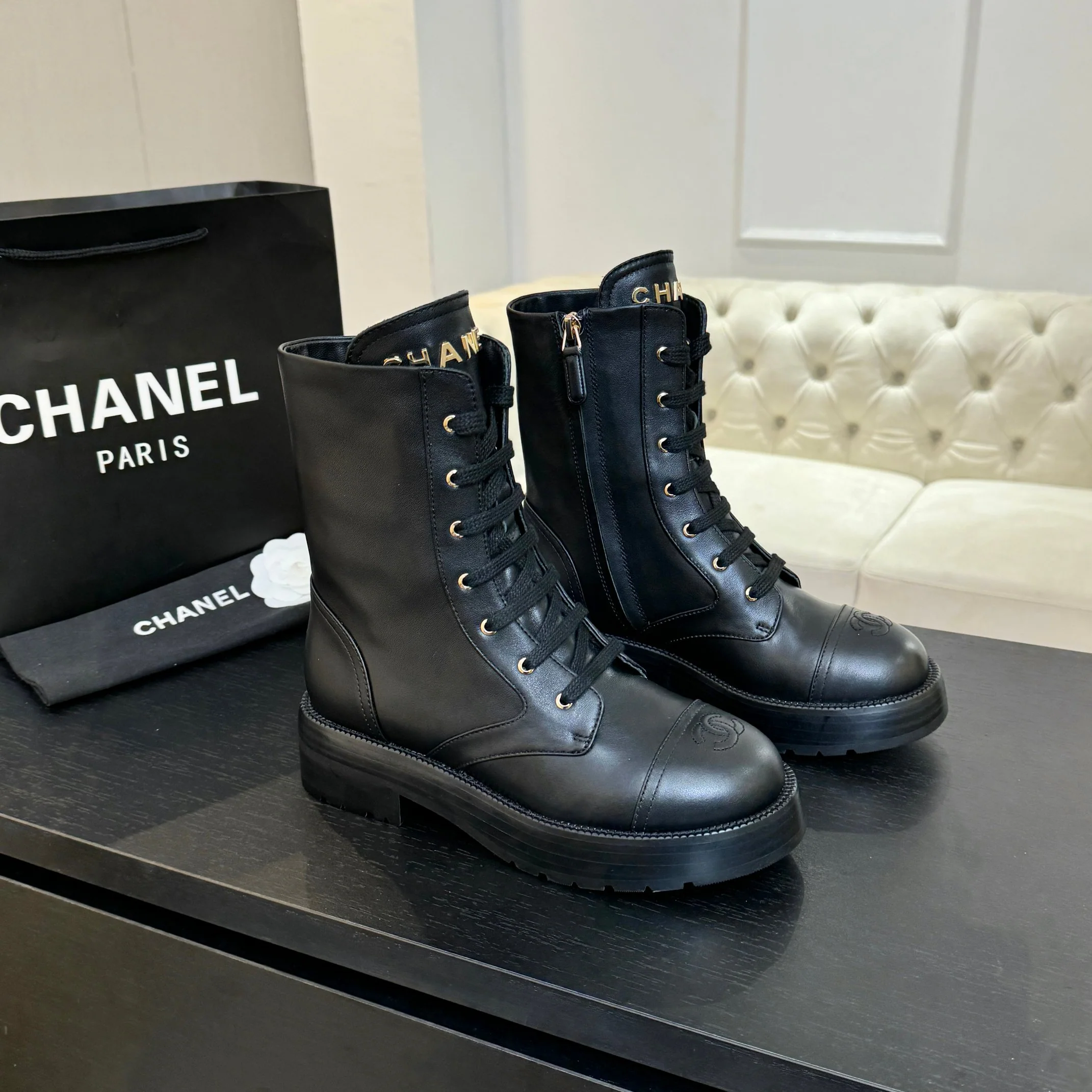 Diamond-studded colorblock ankle boots