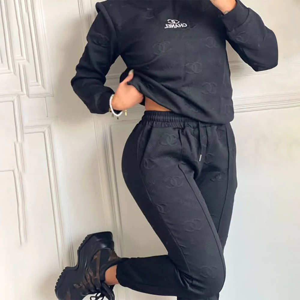 Embossed + Pocket Embroidery Ribbed Two-Piece Set