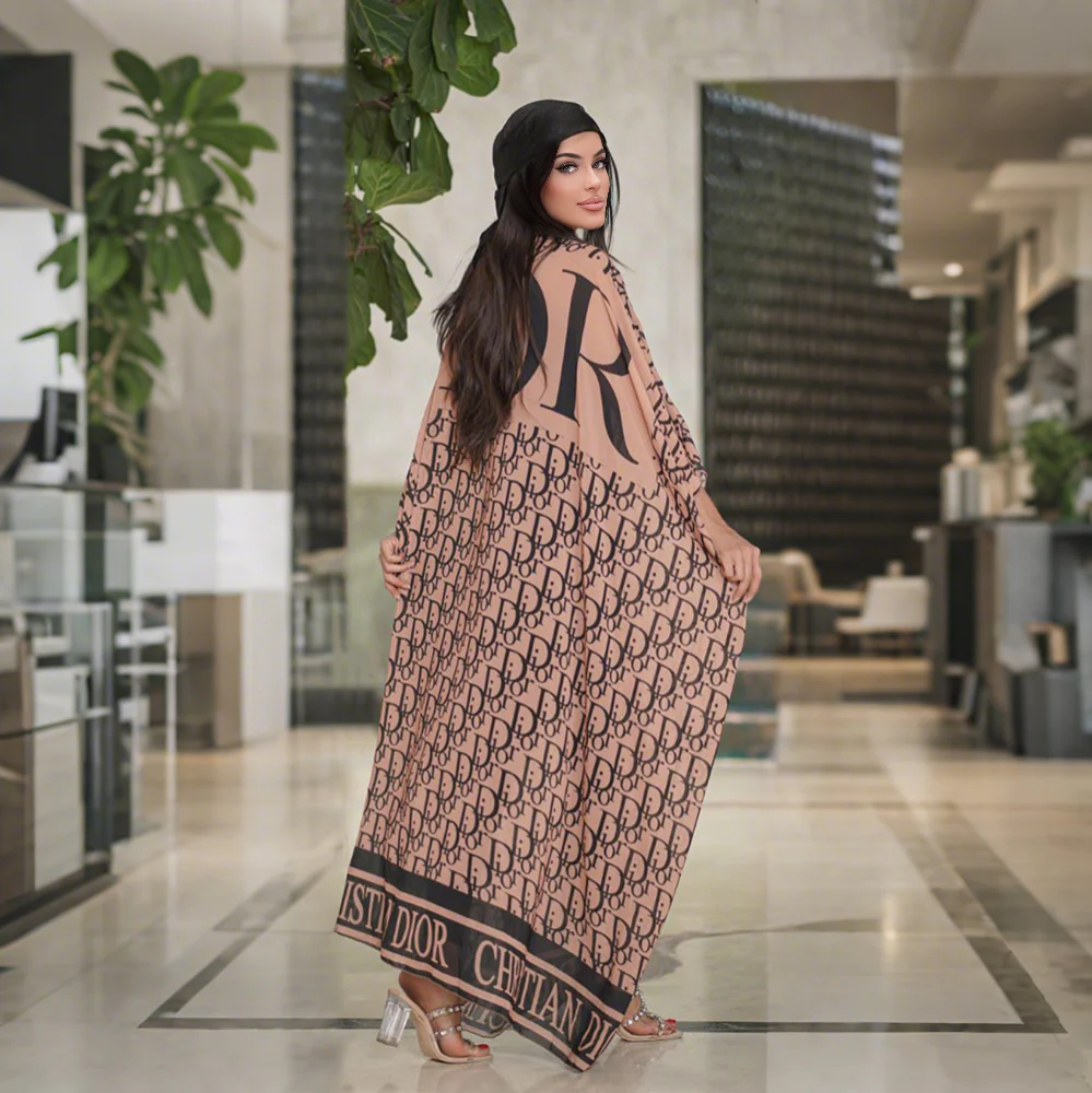 Printed, lightweight, sheer chiffon long coat