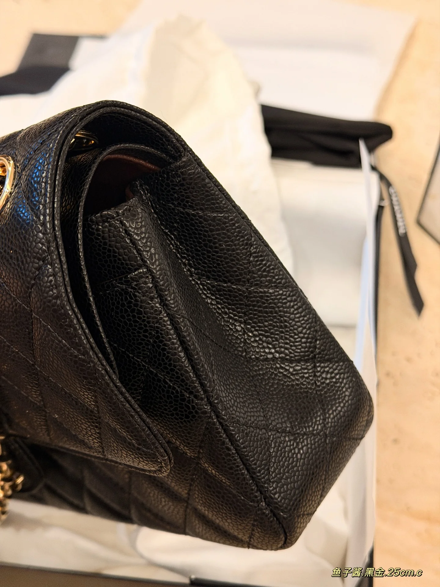 Caviar leather bag, 25*16cm