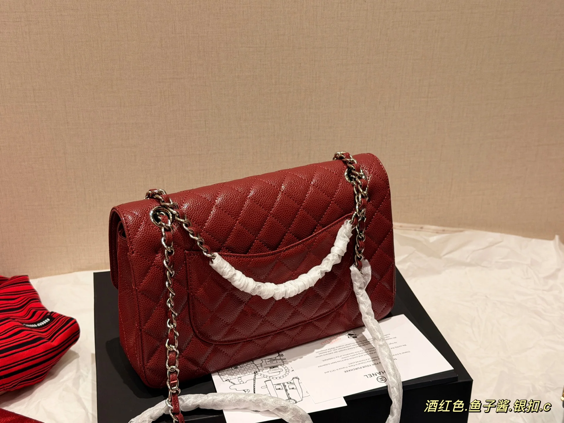 Caviar leather bag, 25*16cm
