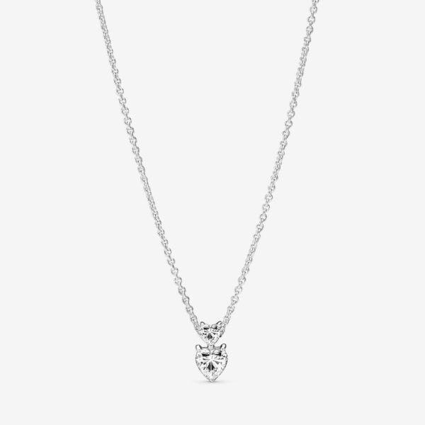 Double Heart Pendant Sparkling Collier Necklace