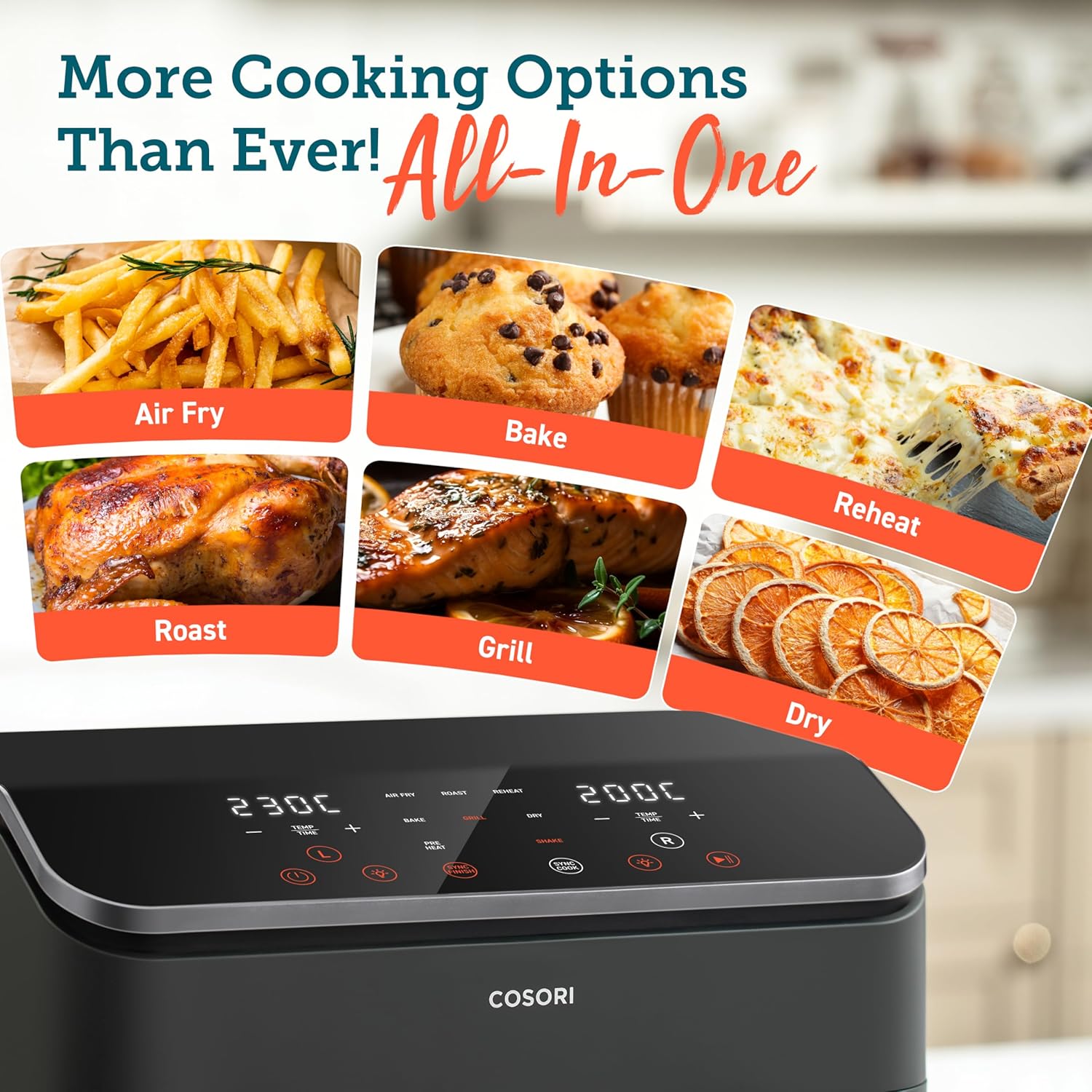 COSORI Dual Air Fryer, 8.5L Family Capacity, 8-In-1, Sync Cook & Finish, 2 Non-Stick Drawers with Visible Window, 2 Accessories, Energy Saving, 50+ Online Recipes, Dishwasher Safe, 35℃ to 230℃