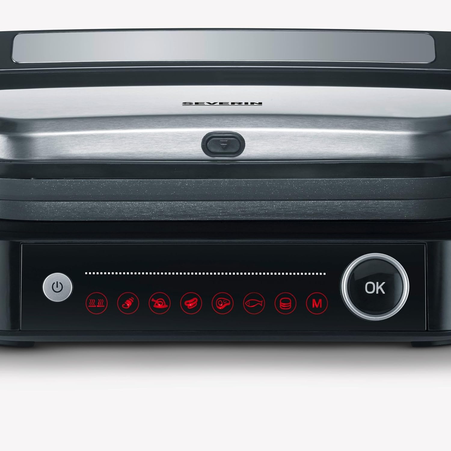 SEVERIN SEVINI PRO KG 2395 Electric Grill Pan, Adjustable Temperature up to 230°, Digital Display, 7 Automatic Programs, 180° Opening, Dishwasher-Safe Plates