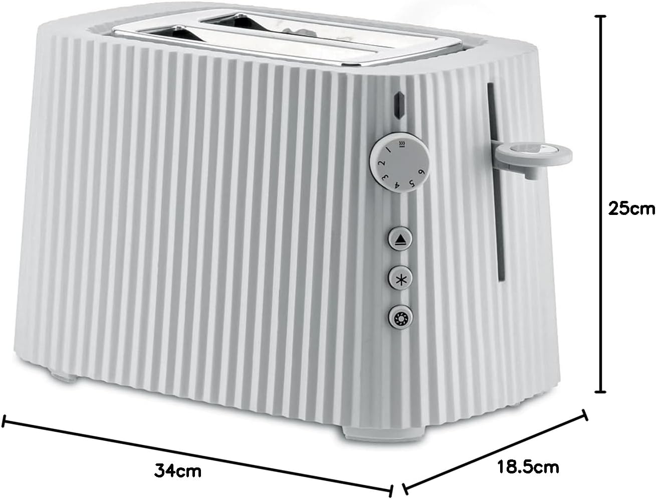 Alessi Plissé MDL08 W Design Toaster Six Levels of Gilding Thermoplastic Resin EU Plug 850 W White