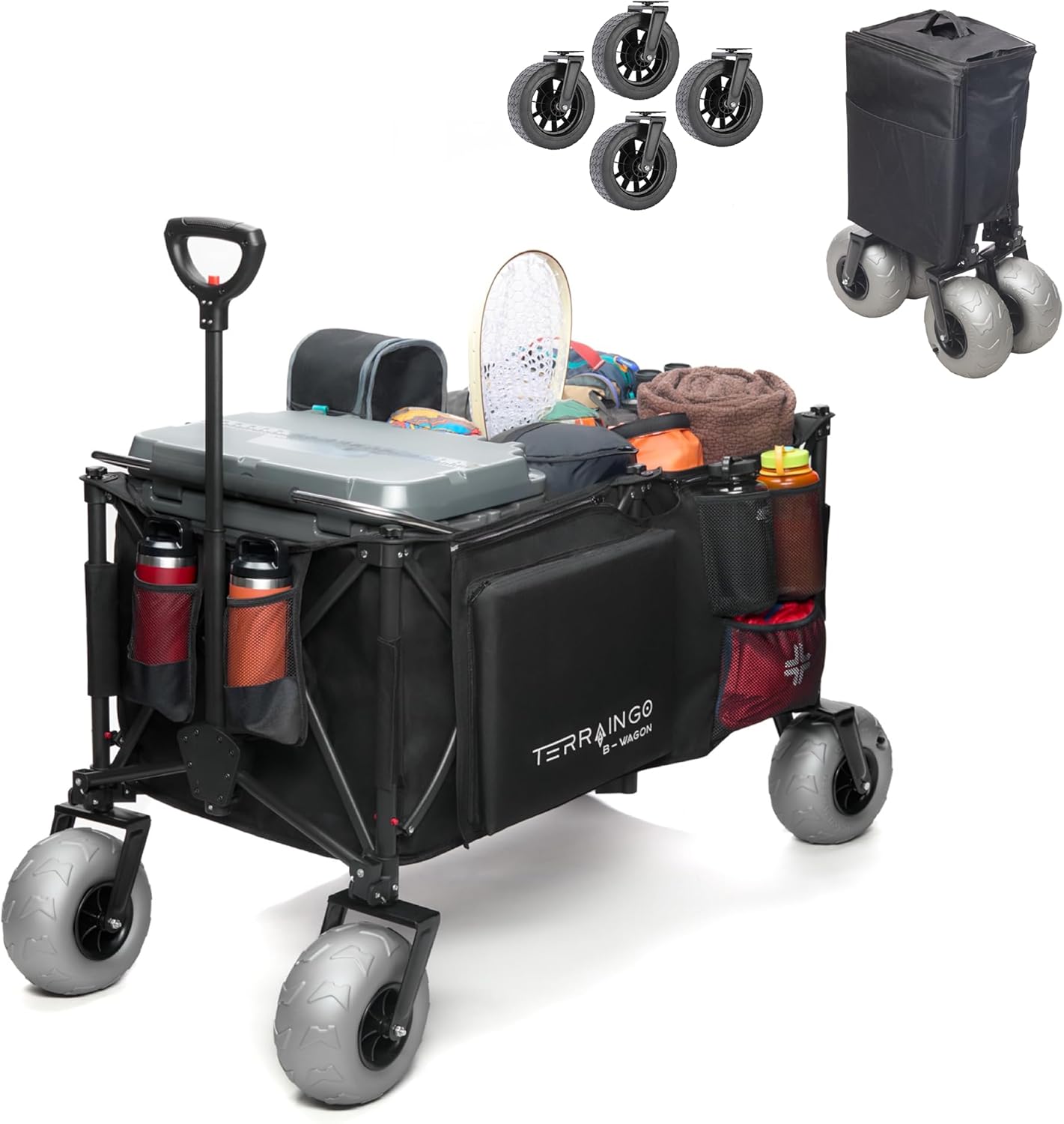 310L Extra/Large Foldable Wagon Cart, 47” 550LB Inlfatable Beach & All-Terrain Wheels, Utility Cart for Garden, Fishing, Groceries, Sports – Built-in...