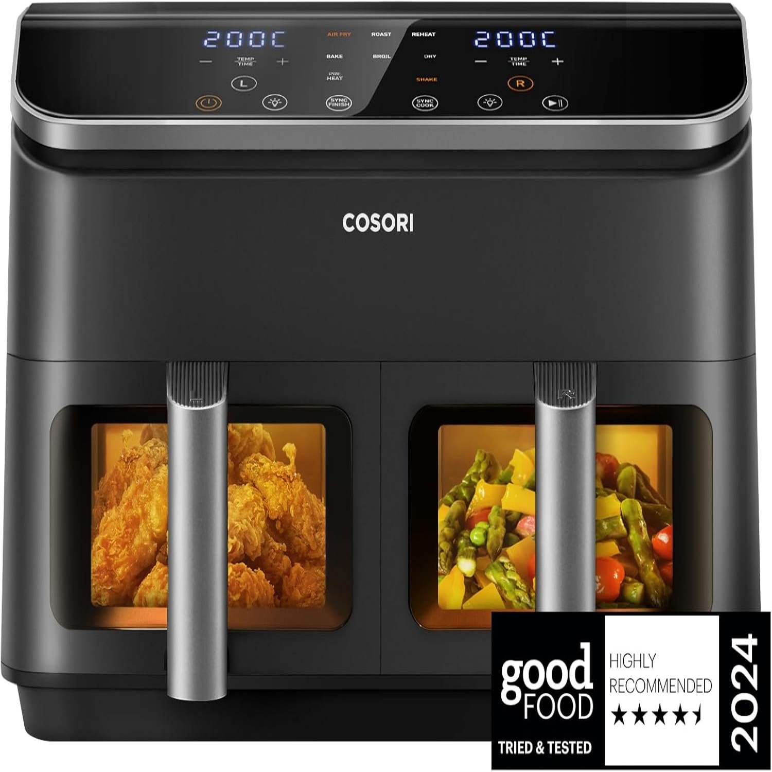 COSORI Dual Air Fryer, 8.5L Family Capacity, 8-In-1, Sync Cook & Finish, 2 Non-Stick Drawers with Visible Window, 2 Accessories, Energy Saving, 50+ Online Recipes, Dishwasher Safe, 35℃ to 230℃