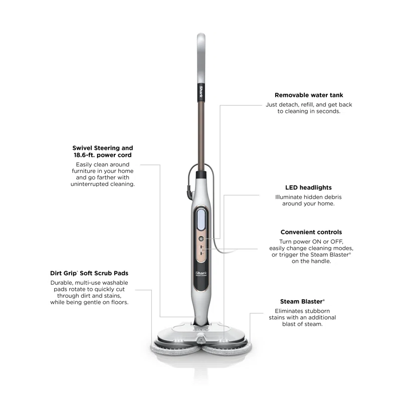 Shark 8201 Shark Steam & Scrub with Steam Blaster Technology All-in-One Hard Floor Steam Mop with 3 Steam Modes & LED Headlights