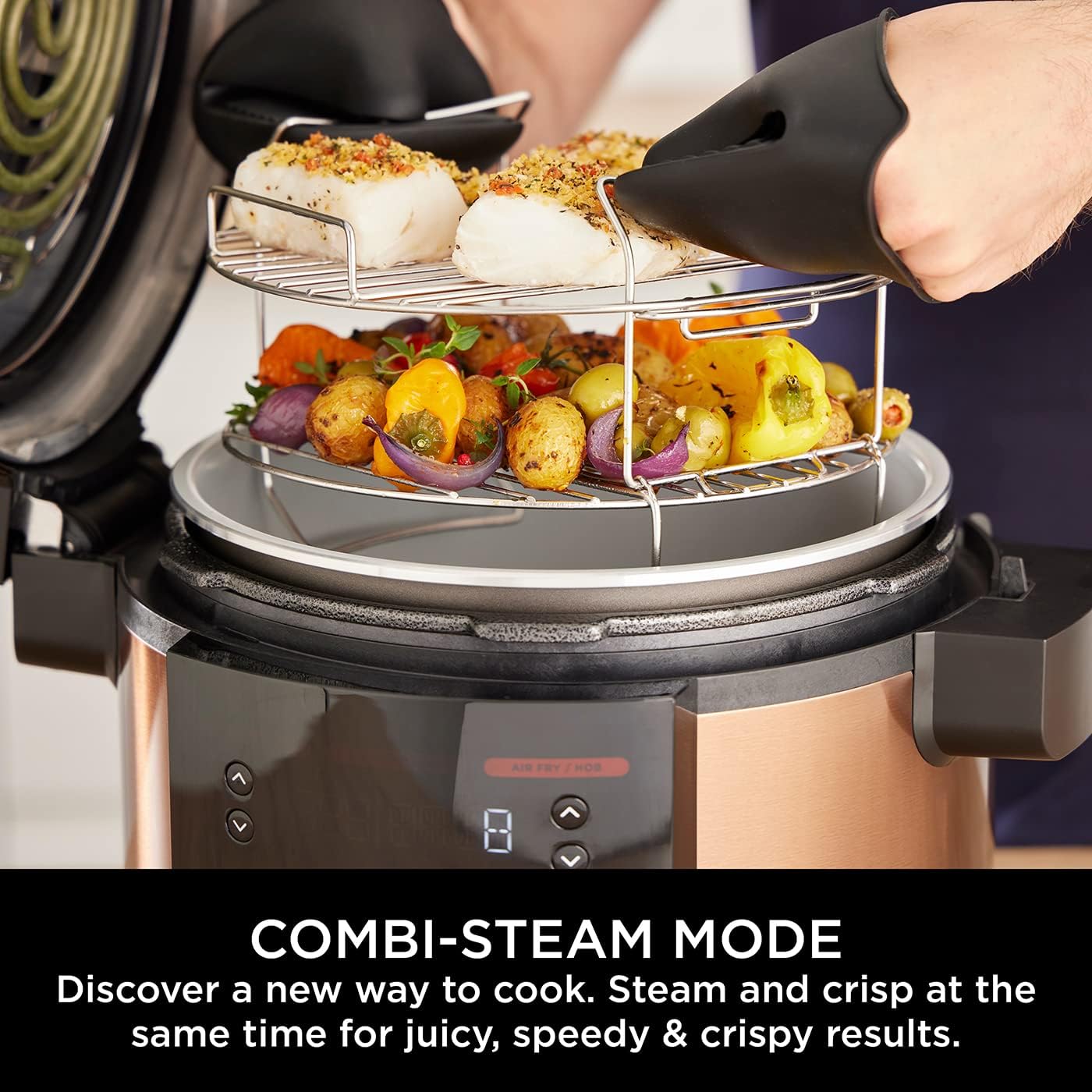 Ninja Foodi MAX 14-in-1 SmartLid Multi Cooker, 7.5L Electric Pressure Cooker & Air Fryer, Combi-Steam, Slow Cook, Bake, Grill, Copper/Black Amazon Exclusive OL650UKCP