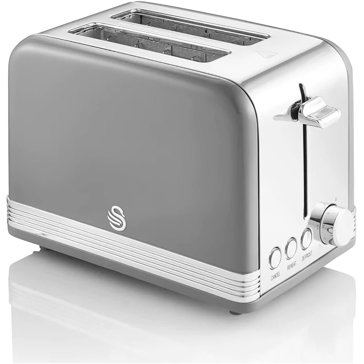 Swan Retro Breakfast Set 1.8 L Wireless Kettle with Stainless Steel Heating Element, Large Slot Toaster, 2 Slices, 6 Levels Roasting Adjuster, Vintage Design, Grey