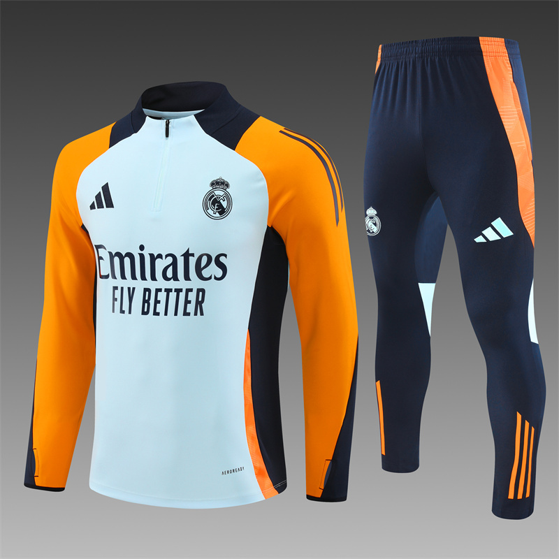 2024/2025 Player Edition Real Madrid Pre-match Jersey Light Blue Half-zip training suit Football Jersey