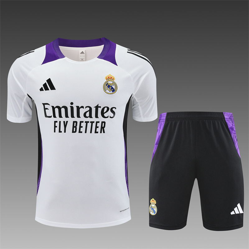 2024/25 short-sleeved Real Madrid white and purple training suit  (Kids Size)