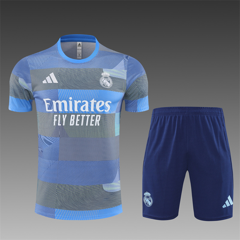 2025/26 short-sleeved Real Madrid light blue camouflage training suit(Kids Size)