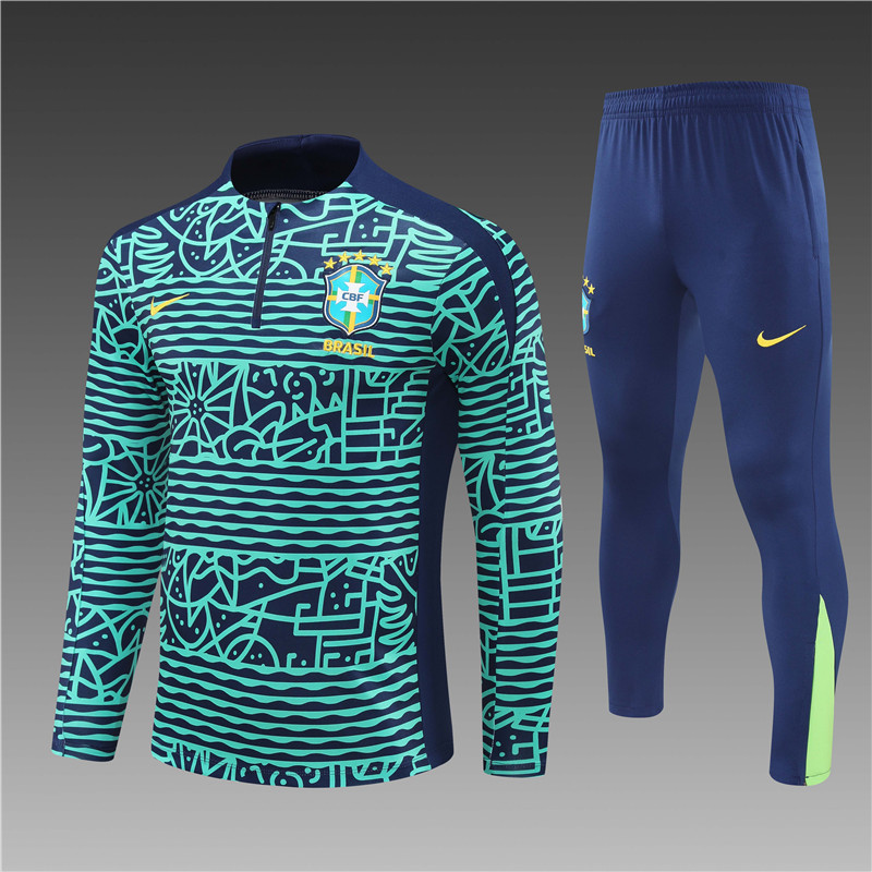 2024/2025 Player Edition Brazil Prematch Jersey Lake Blue Camouflage Edition Half-zip training suit Football Jersey