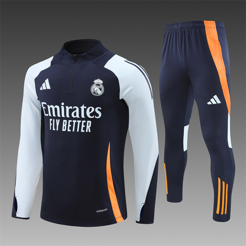 2024/2025 Player Edition Real Madrid Pre-match Jersey Royal Blue Half-zip training suit Football Jersey