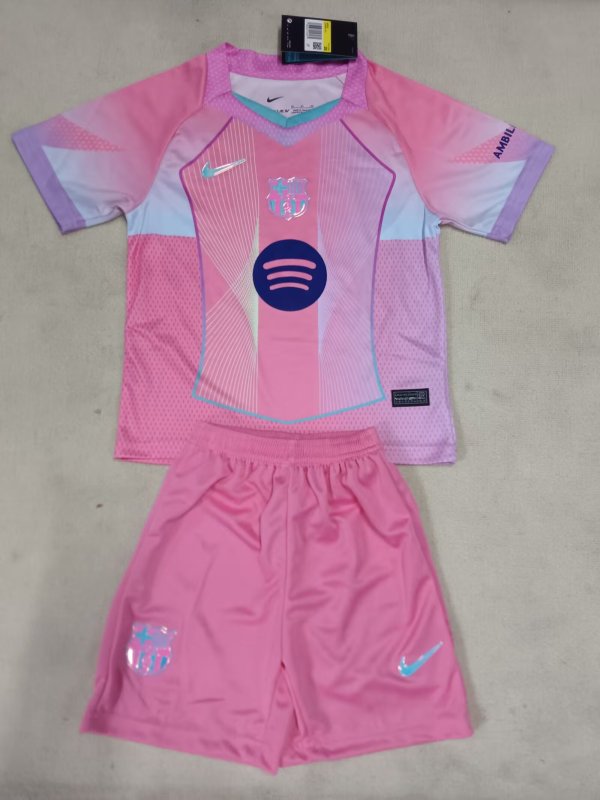 2025/2026 Barcelona Pink Football Jersey (Kids Kit)