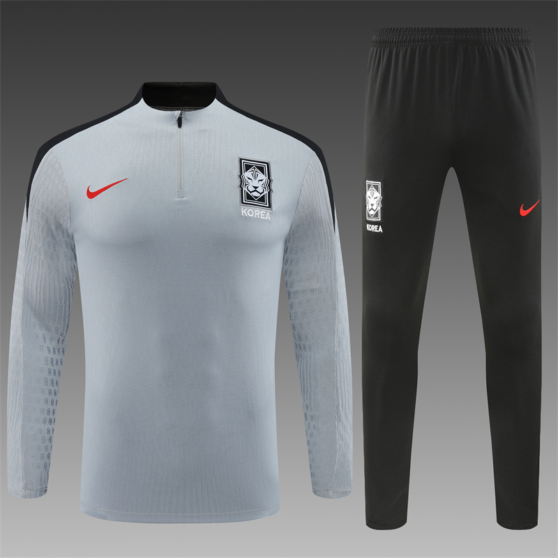 2024/2025 Player Edition South Korea Pre-Match Jersey Light Grey Half-zip training suit Football Jersey