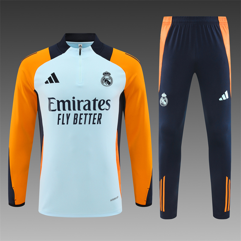 2024/2025 Player Edition Real Madrid Pre-match Jersey Light Blue Half-zip training suit Football Jersey