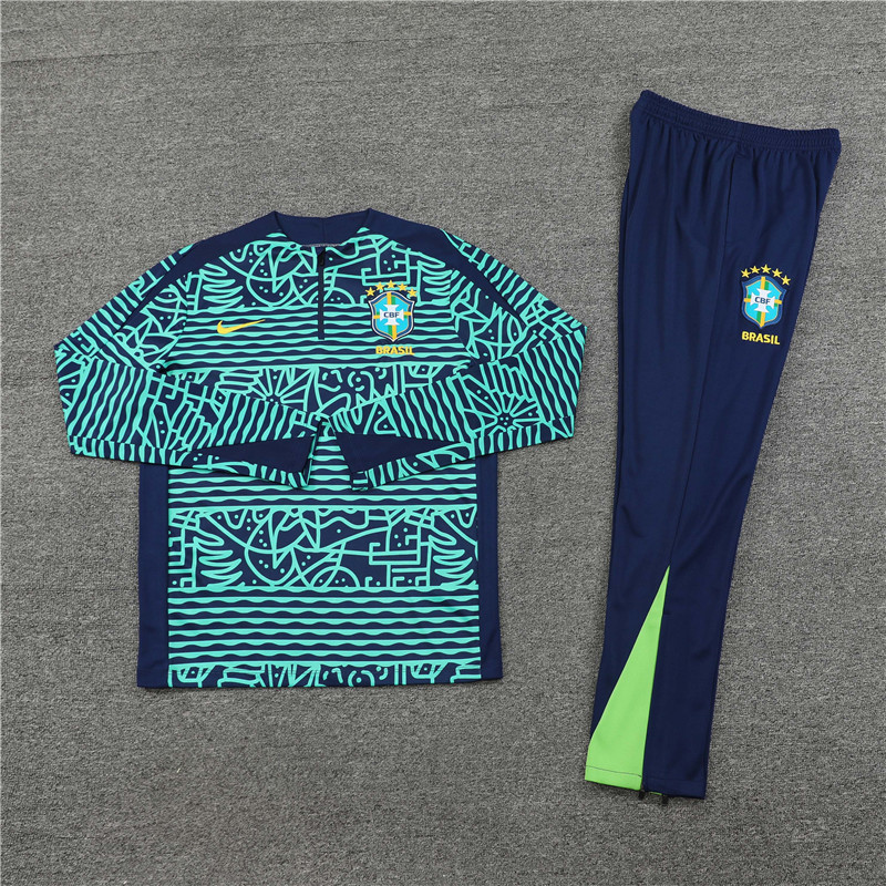 2024/2025 Player Edition Brazil Prematch Jersey Lake Blue Camouflage Edition Half-zip training suit Football Jersey