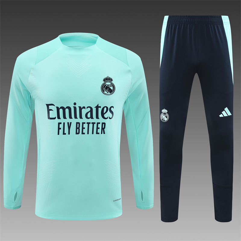 2024/2025 Player Edition Real Madrid Pre-Match Jersey Lake Blue Half-zip training suit Football Jersey