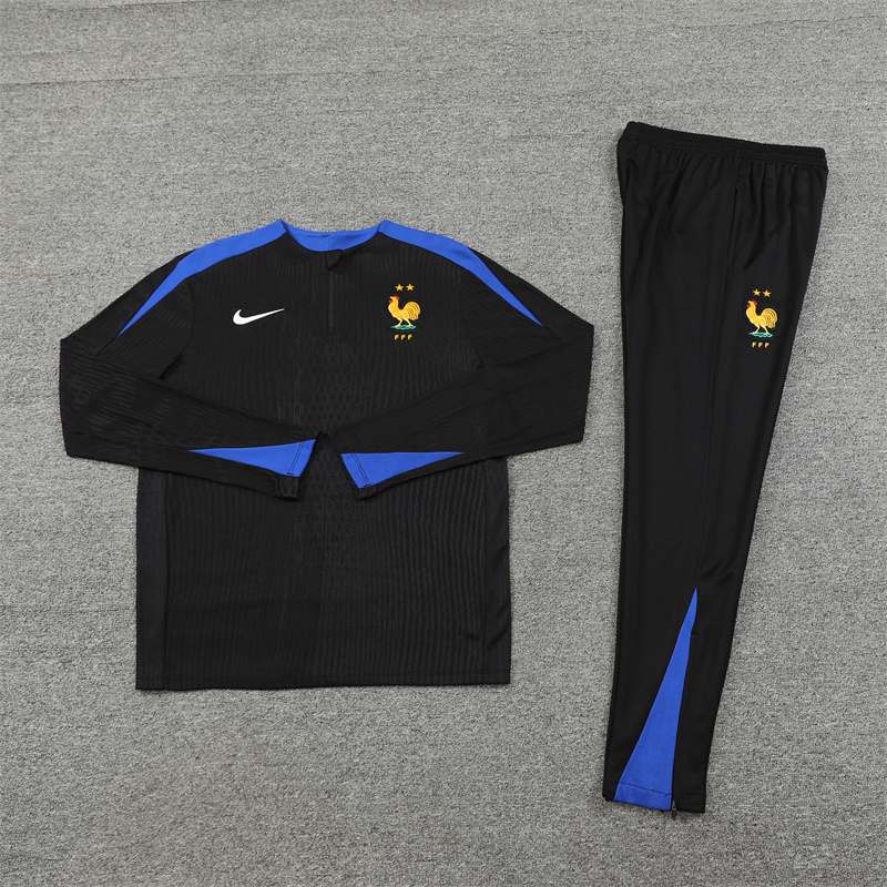 2024/2025 Player Edition France Prematch Jersey Black Half-zip training suit Football Jersey