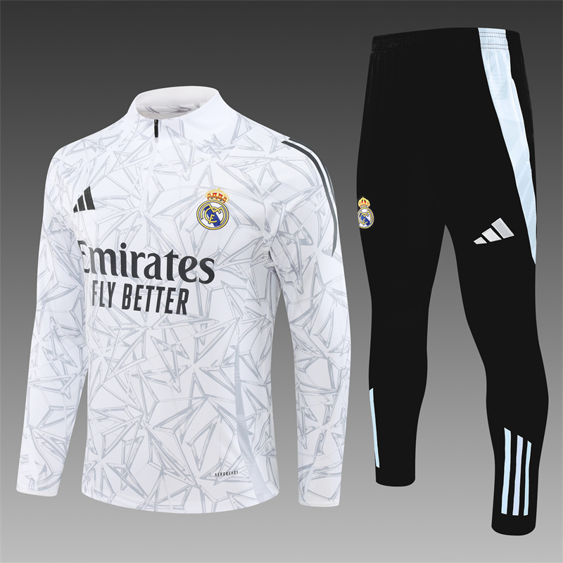 2024/2025 Player Edition Real Madrid Pre-match Jersey White Grey Camouflage Edition Half-zip training suit Football Jersey