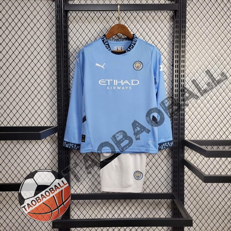 2024/2025 Long Sleeve Manchester City Home Football Shirt Kids Size