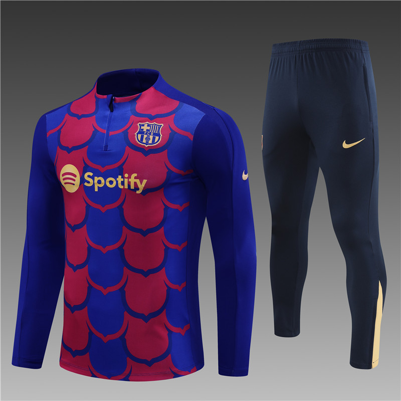 2024/2025 Player Edition Barcelona Prematch Jersey Blue, Camouflage Edition Half-zip training suit Football Jersey