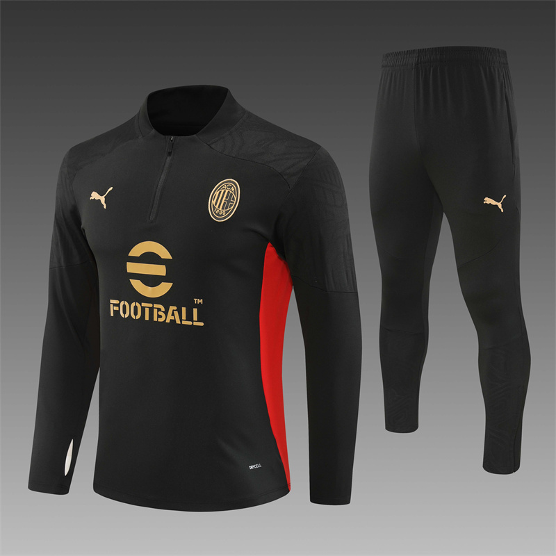 2024/2025 Player Edition AC Pre-Match Jersey Black Half-zip training suit Soccer Jersey