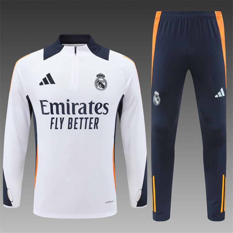 2024/2025 Player Edition Real Madrid Pre-match Jersey White Half-zip training suit Football Jersey