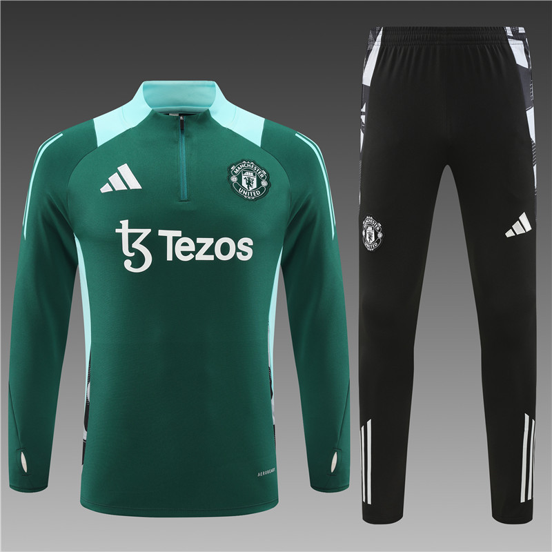 2024/2025 Player Edition Manchester United Green Half-zip training suit Football Jersey