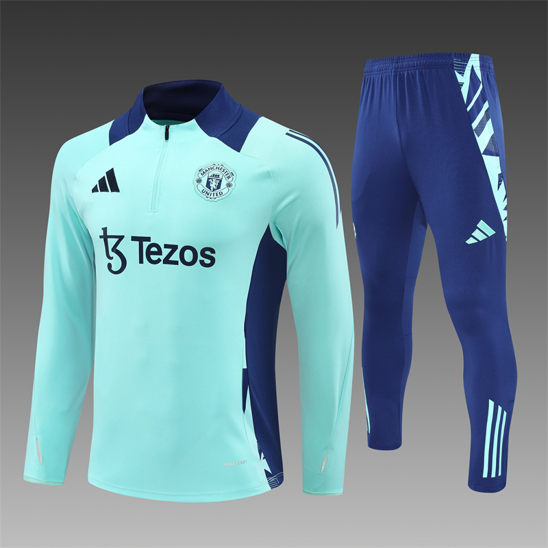 2024/2025 For Players Edition Manchester United Lake Blue Half-zip training suit Football Jersey
