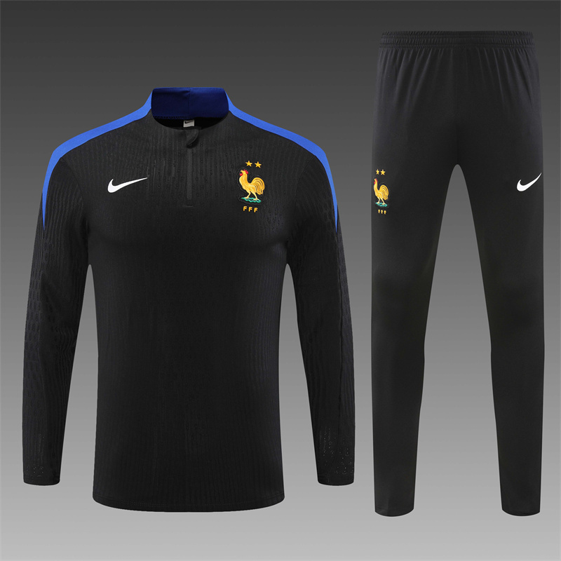 2024/2025 Player Edition France Prematch Jersey Black Half-zip training suit Football Jersey