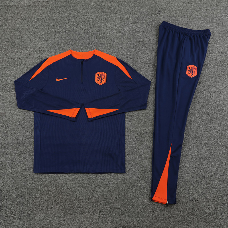 2024/2025 Player Edition Netherlands Pre-Match Kit Royal Blue Half-zip training suit Football Jersey