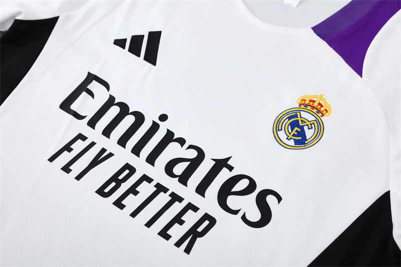 2024/25 short-sleeved Real Madrid white and purple training suit  (Kids Size)