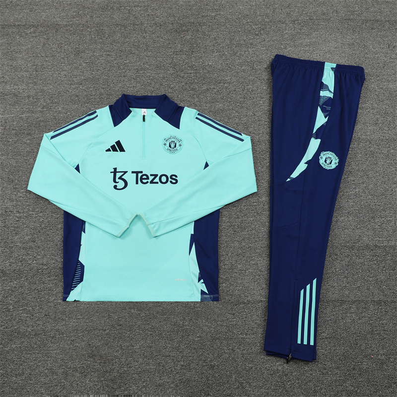 2024/2025 For Players Edition Manchester United Lake Blue Half-zip training suit Football Jersey