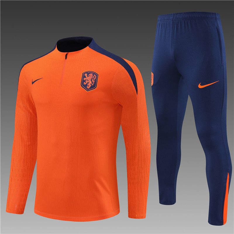 2024/2025 Player Edition Netherlands Pre-Match Jersey Orange Half-zip training suit Football Jersey