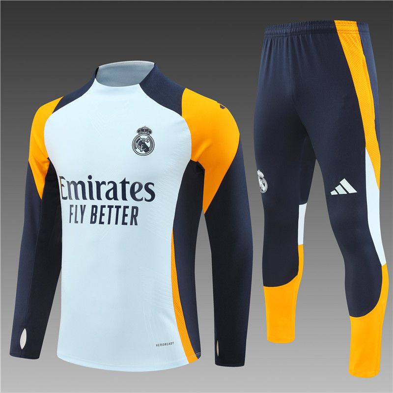 2024/2025 Player Edition Real Madrid Pre-match Jersey Light Blue Half-zip training suit Football Jersey