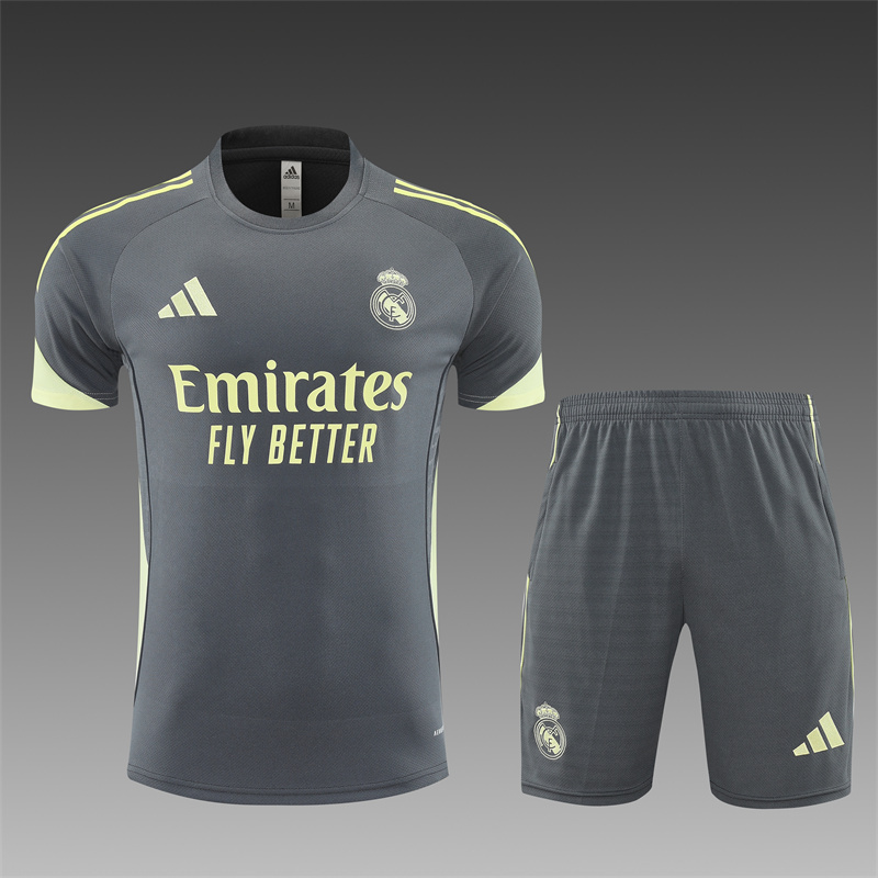 2025/26 short sleeve Real Madrid dark grey training suit(Kids Size)