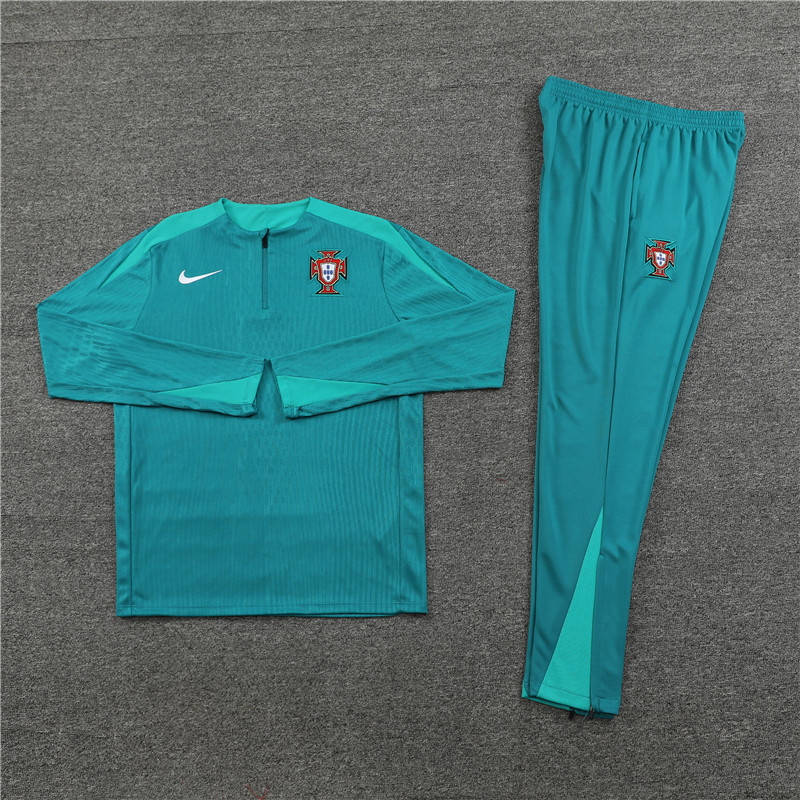 2024/2025 Jersey Edition Portugal Prematch Jersey Green  Half-zip training suit Football Jersey