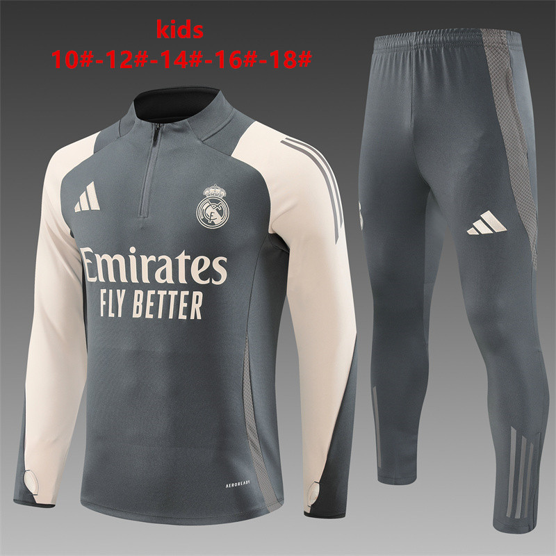 2024/2025 Player Edition Real Madrid Match Jersey Dark Grey Half-zip training suit Football Jersey Kids size