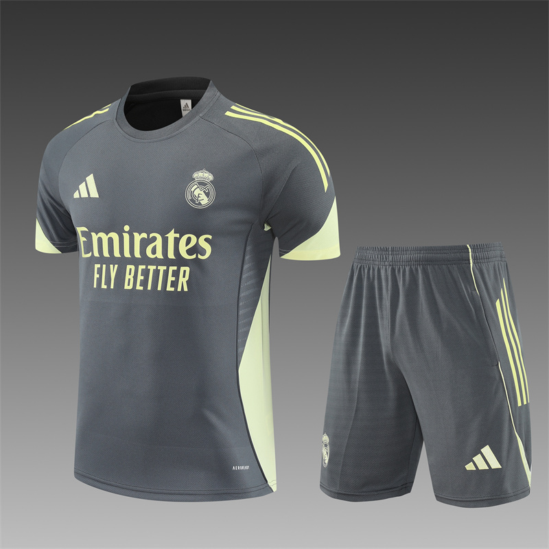 2025/26 short sleeve Real Madrid dark grey training suit(Kids Size)