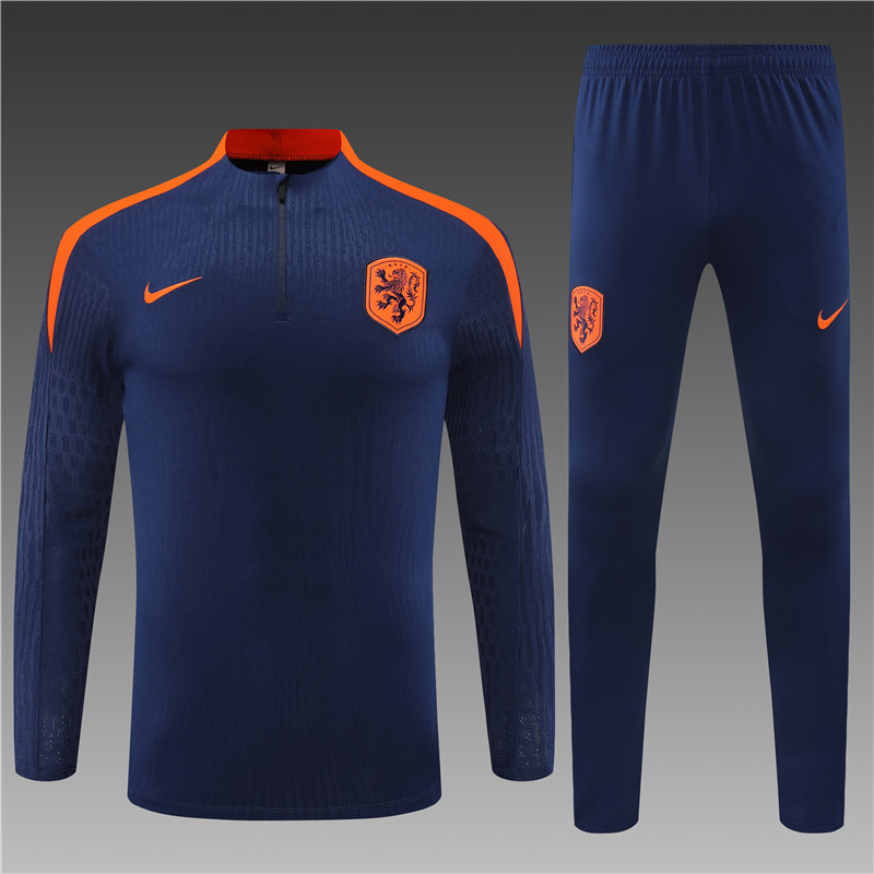 2024/2025 Player Edition Netherlands Pre-Match Kit Royal Blue Half-zip training suit Football Jersey